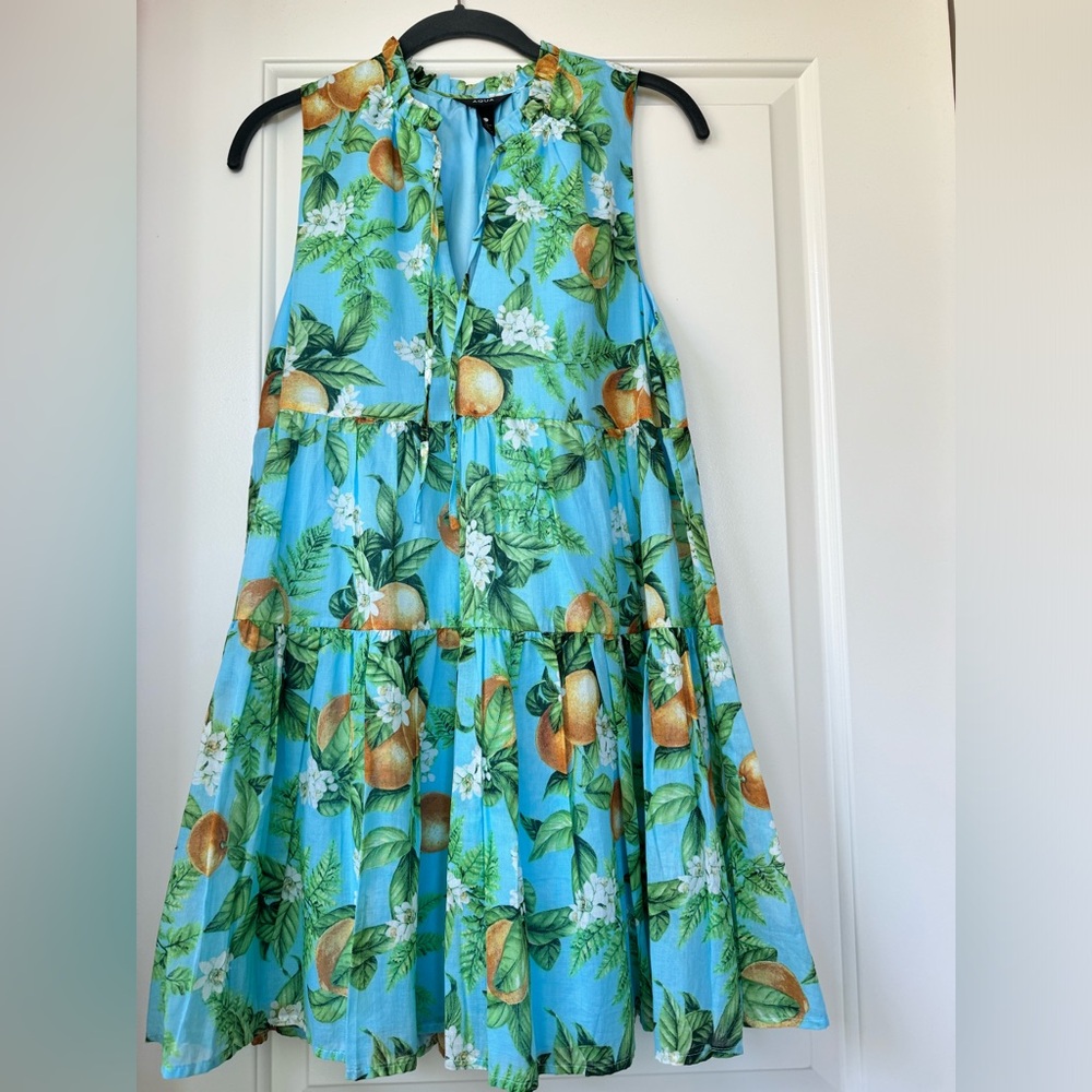 Aqua dress with lemons and white flowers print